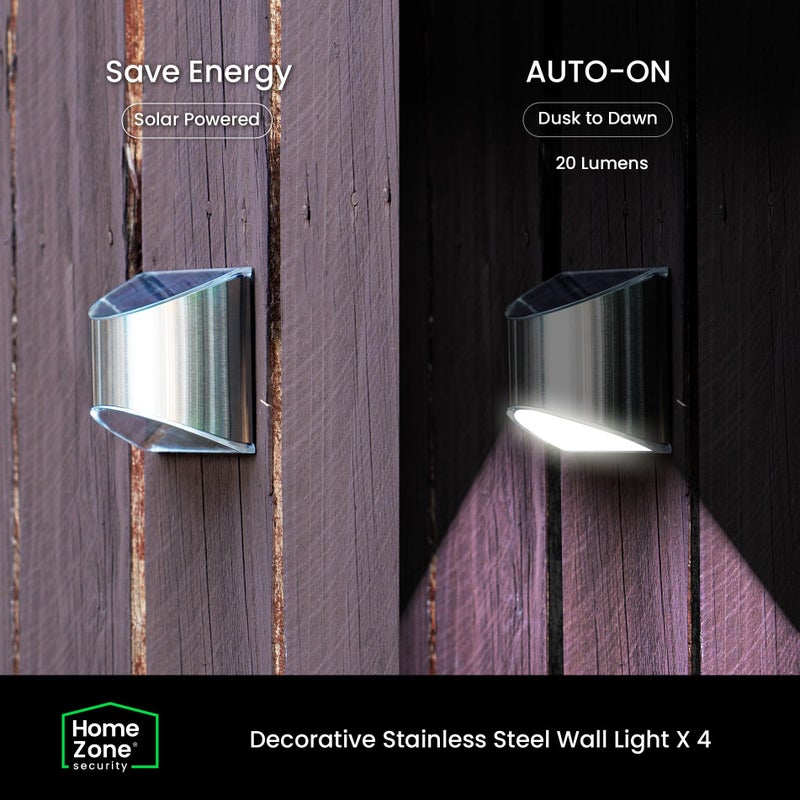 Home Zone Security Solar Wall Lights - Decorative Outdoor Solar Fence Post and Step Lights, Weatherproof with No Wiring Required, Stainless Steel (4-Pack) - Image 4